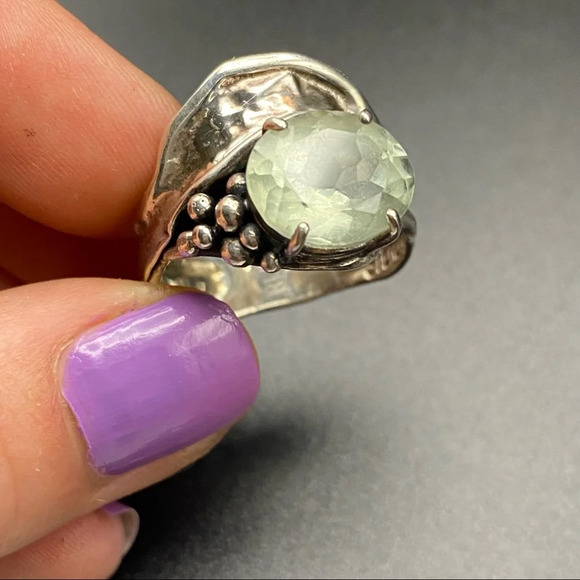 Sterling Silver Large Prasiolite Stone Statement Ring - Picture 7 of 16